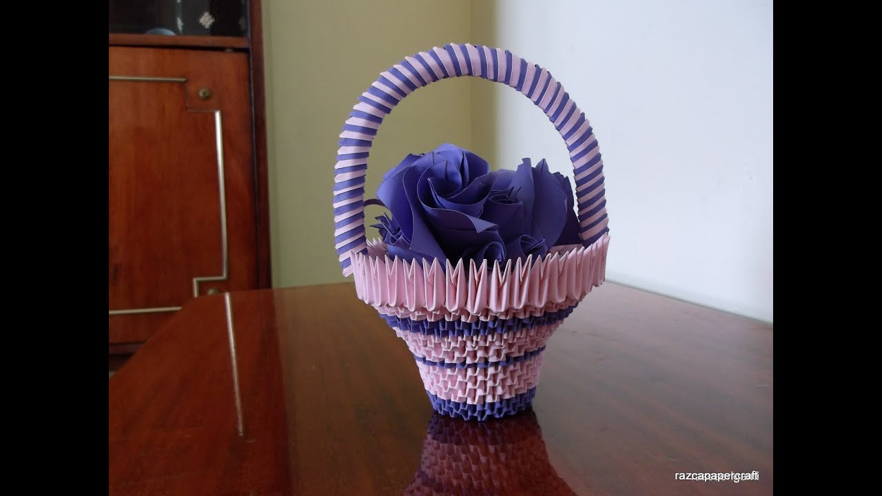 3D Origami Crafts 3d Origami Basket With Flowers Tutorial Diy Paper Craft Basket Razcapapercraft 10
