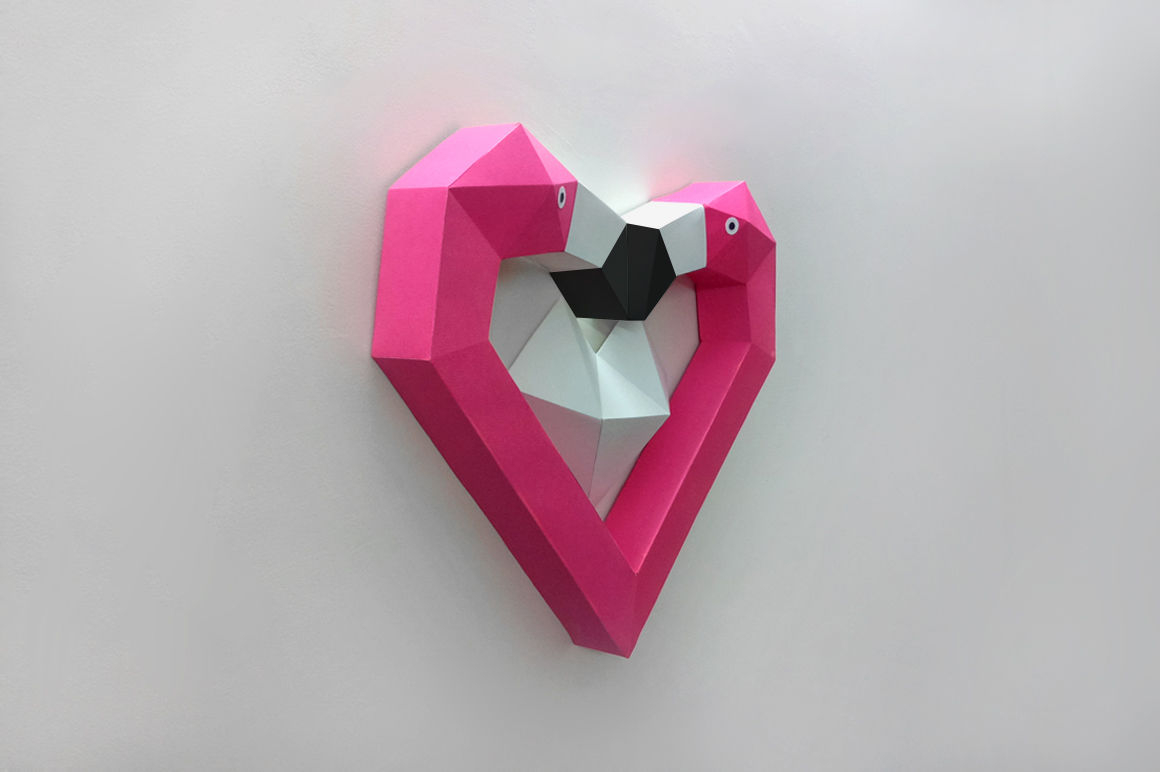 3D Origami Flamingo Diy Flamingo Heart 3d Papercraft Paper Amaze Thehungryjpeg