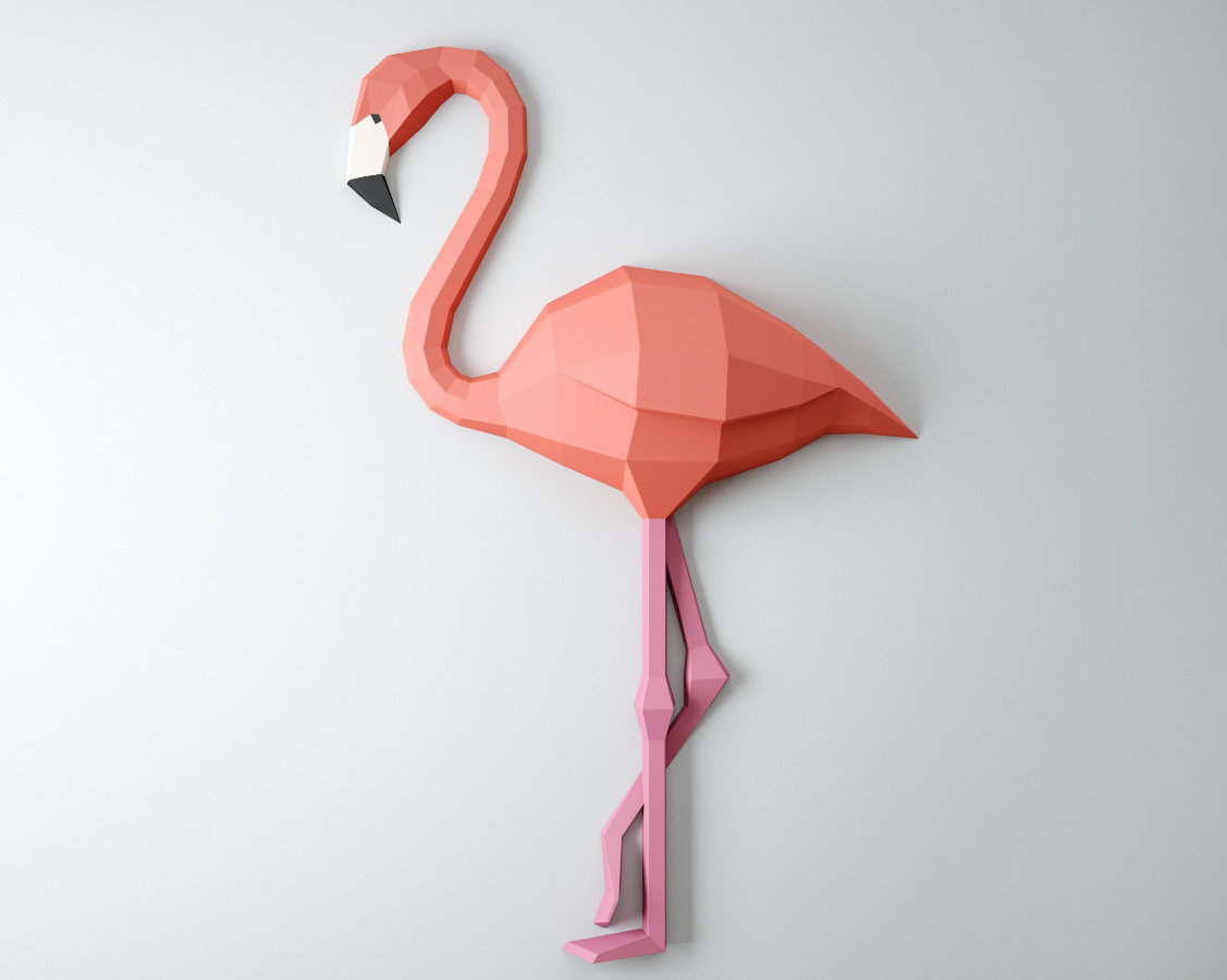 3D Origami Flamingo Papercraft Flamingo 3d Paper Craft Model Diy Paper Sculpture Wall Home Decor Pdf Pepakura Template Low Poly Origami Craft Idea Pink
