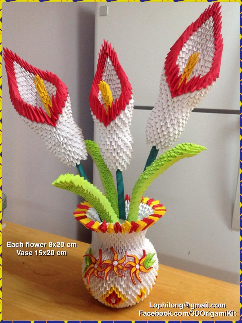 3D Origami Flower 3d Origami Lily Vase Lily Origami Flower Paper Decoration