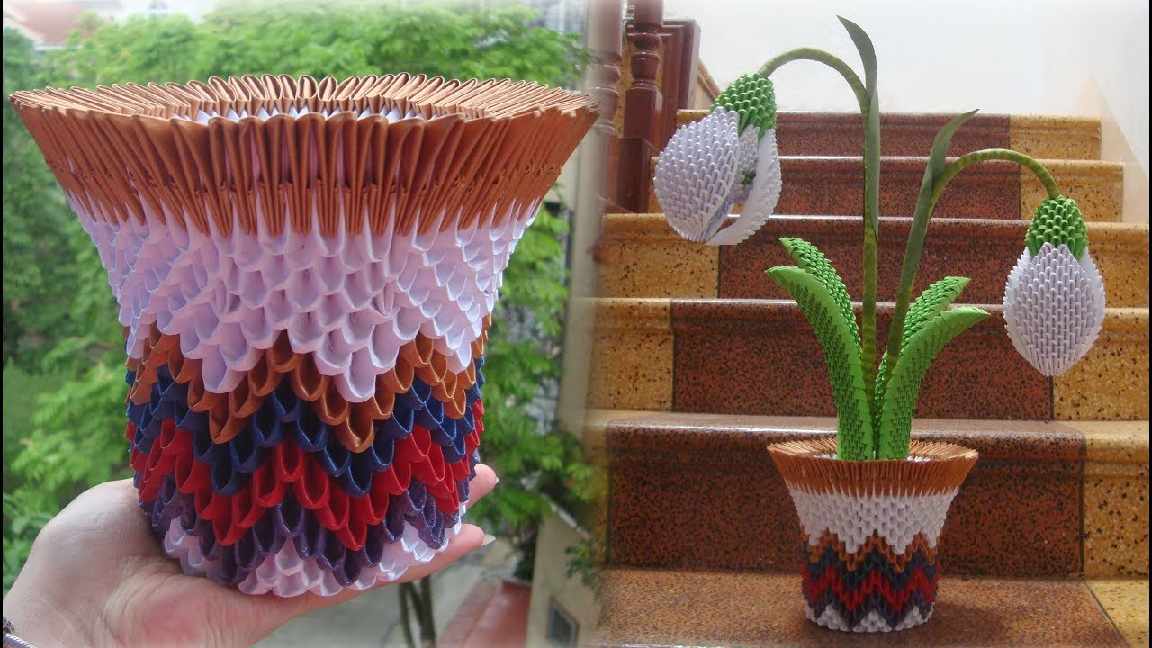 3D Origami Flower Pot 3d Origami Snowdrop Flower Pot Tutorial Diy Paper Snowdrop Flower Pot Home Decor