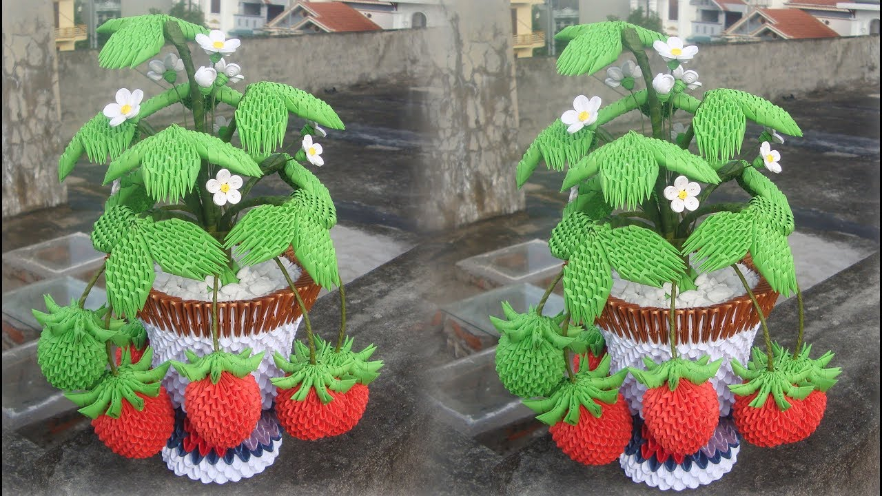 3D Origami Flower Pot 3d Origami Strawberry Pot Tutorial Cmo Hacer Una Olla De Fresas 3d De Origami