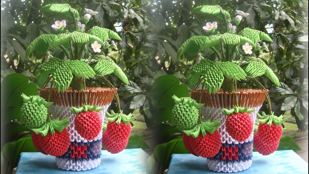 3D Origami Flower Pot 3d Origami Strawberry Pot Tutorial Diy Paper Strawberry Pot Home Decoration