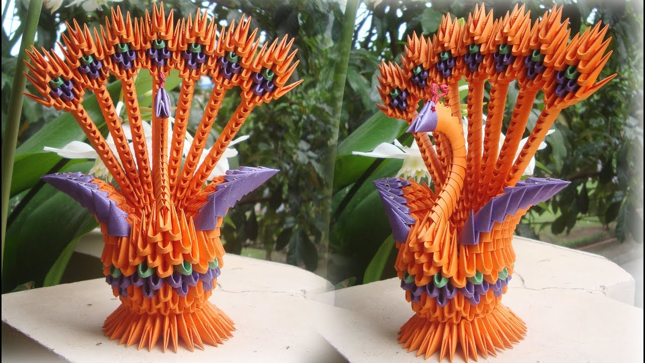 3D Origami Peacock How To Make 3d Origami Peacock V5 Cmo Hacer Pavo Real Origami 3d