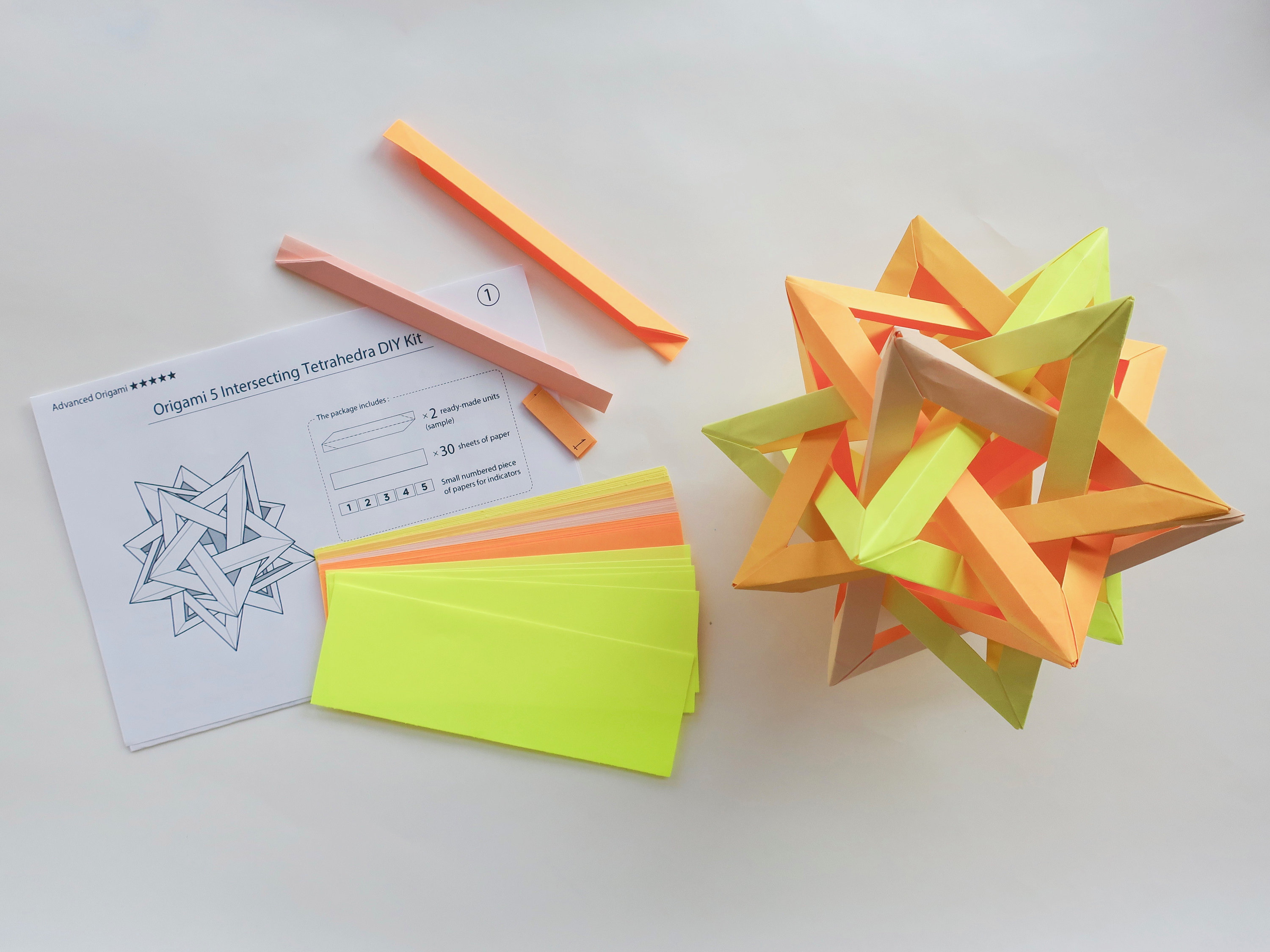 5 Note Origami Diy Self Assembly Kit Origami 5 Intersecting Tetrahedra Kit Sunrise Yellow Orange Beige Paper Crafts Diy Origami Kit Crafting