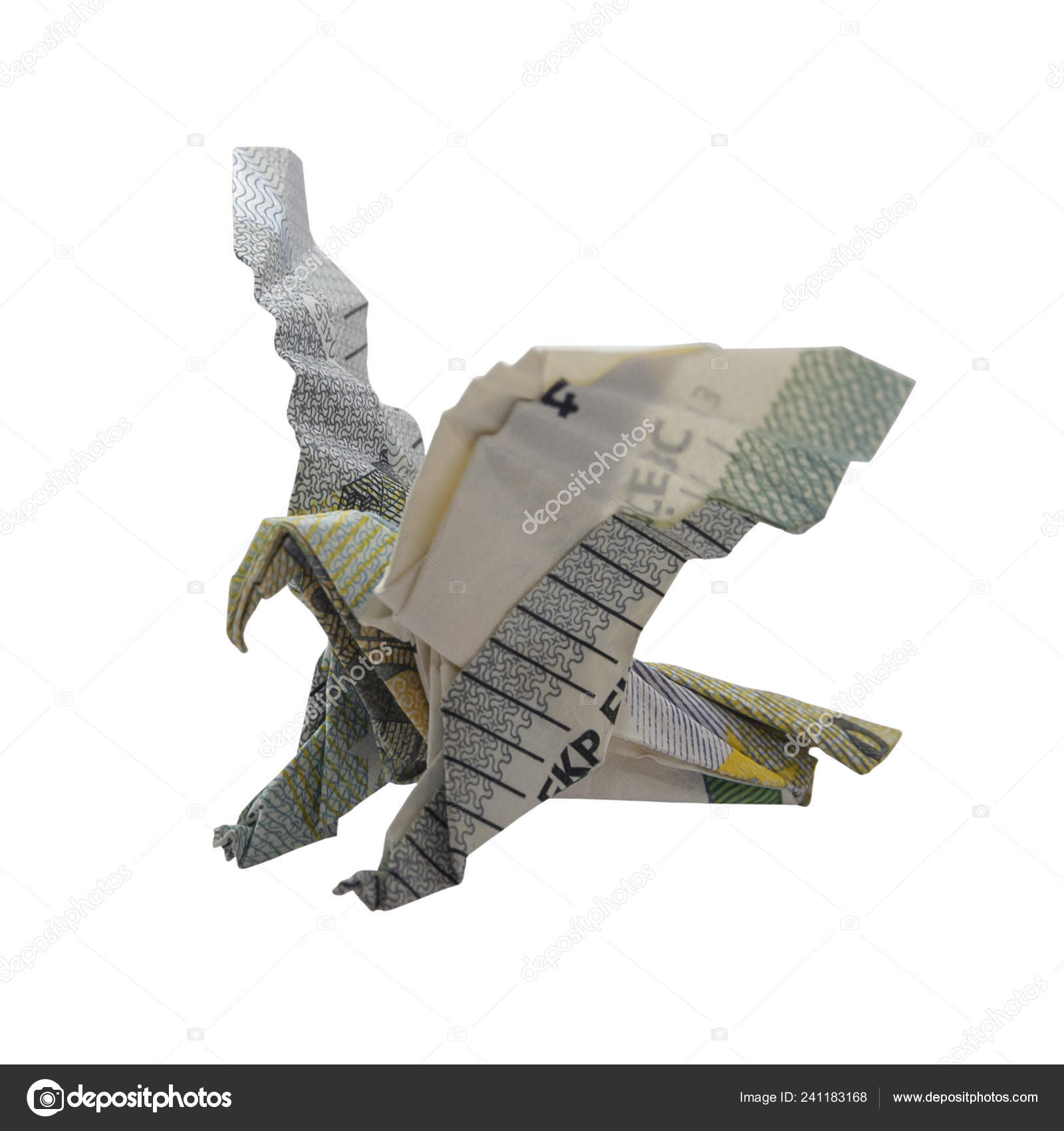 5 Note Origami Money Origami Eagle Bird Folded Real Euro Note Isolated White