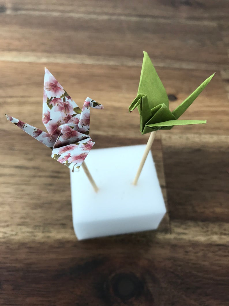 Cheap Origami Paper In Bulk Paper Origami Crane Cupcake Or Cake Topper Pink Cherry Blossom Green Set Of 6 Cranes