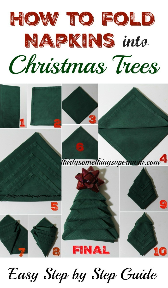 Christmas Origami Napkin How To Fold Napkins Into Christmas Trees Thirtysomethingsupermom
