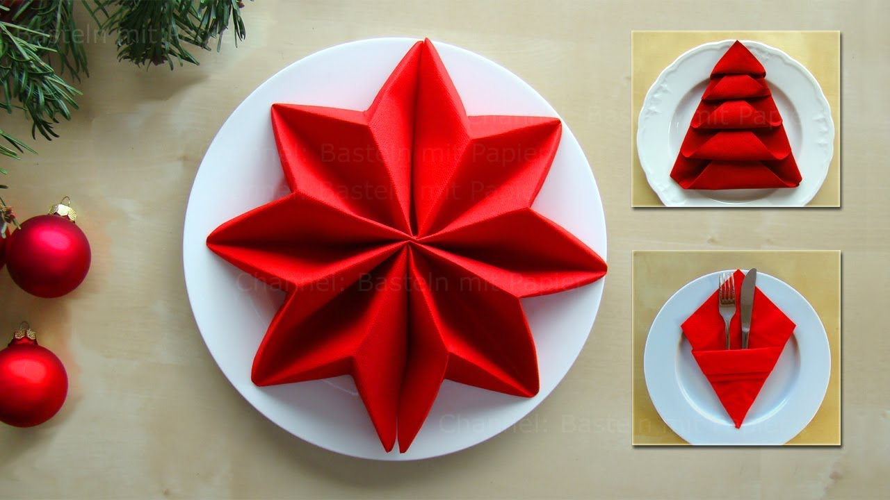 Christmas Origami Napkin Napkin Folding For Christmas Star Christmas Tree Pocket 3 Different Techniques Diy