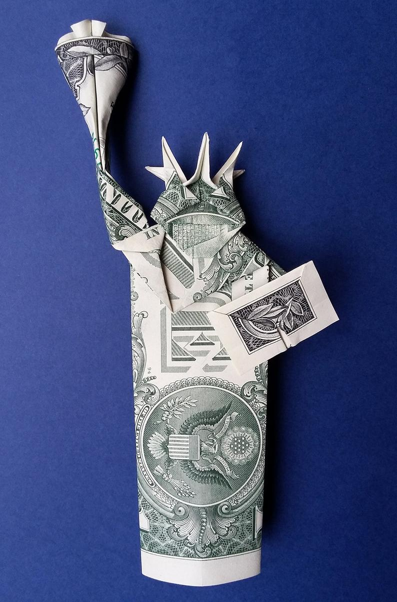 Dollar Bill Origami Dollar Bill Origami Statue Of Liberty 3d Sculpture Money Handmade Figurine Two Real 1 Usd Handcrafted United States Statue New York Figure