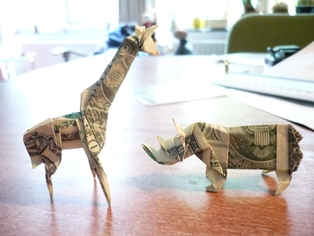 Dollar Bill Origami Giraffe Dollar Bill Giraffe And Rhinoceros John Montroll Flickr