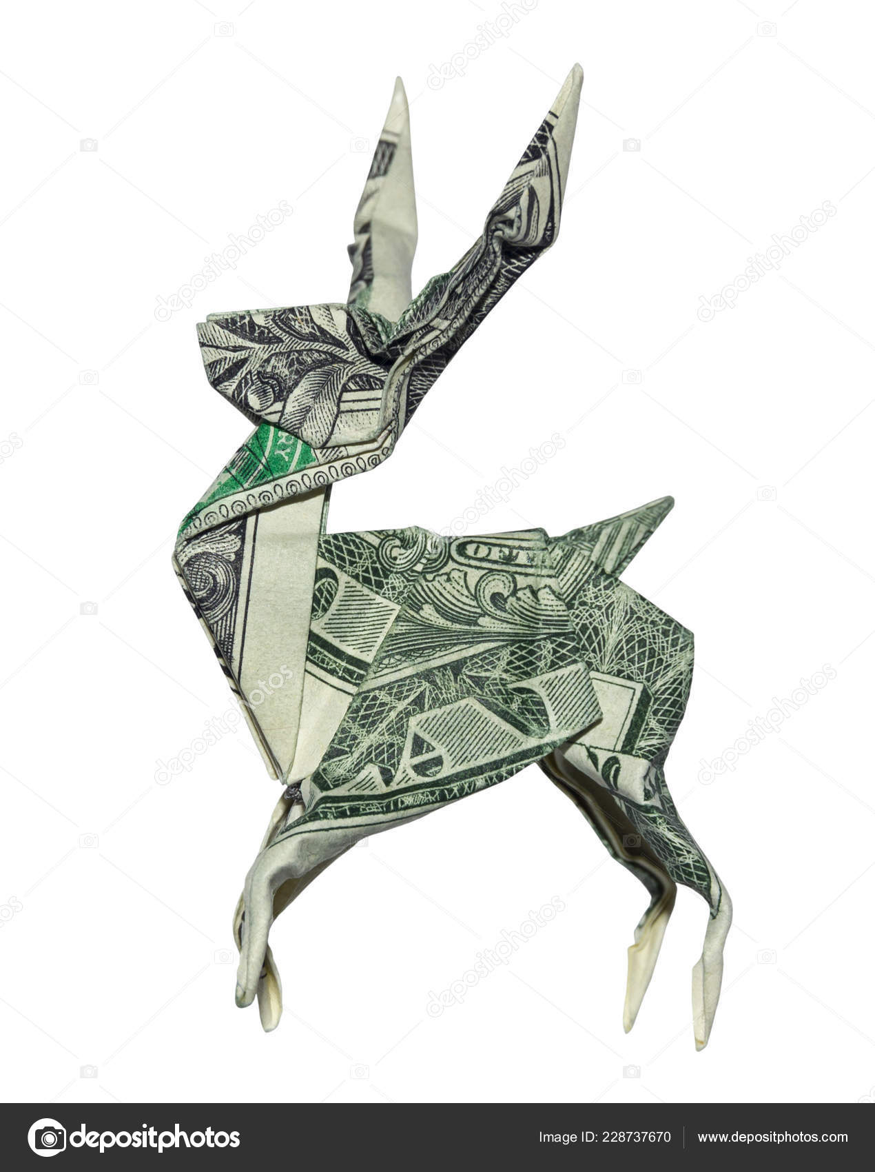 Dollar Bill Origami Money Origami Deer Folded Real One Dollar Bill Stag Isolated Stock