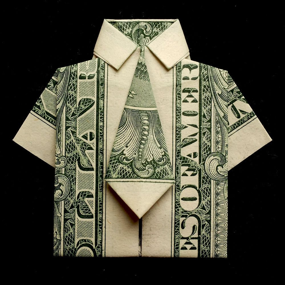Dollar Bill Origami Shirt With Tie Real 1 Bill Origami Dollar Mens Dress Shirt With Tie Lucky Charm Money Handmade