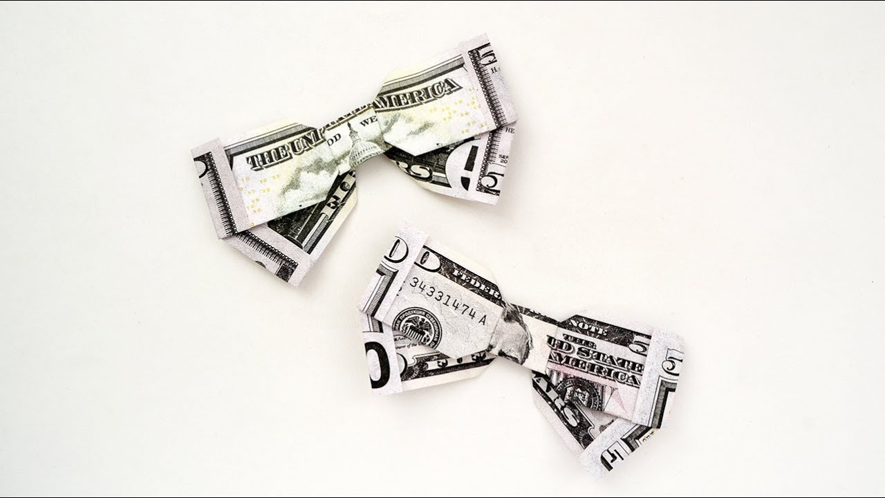 Dollar Origami Bow Tie Money Bow With Ribbon Origami Dollar Tutorial Diy Nprokuda