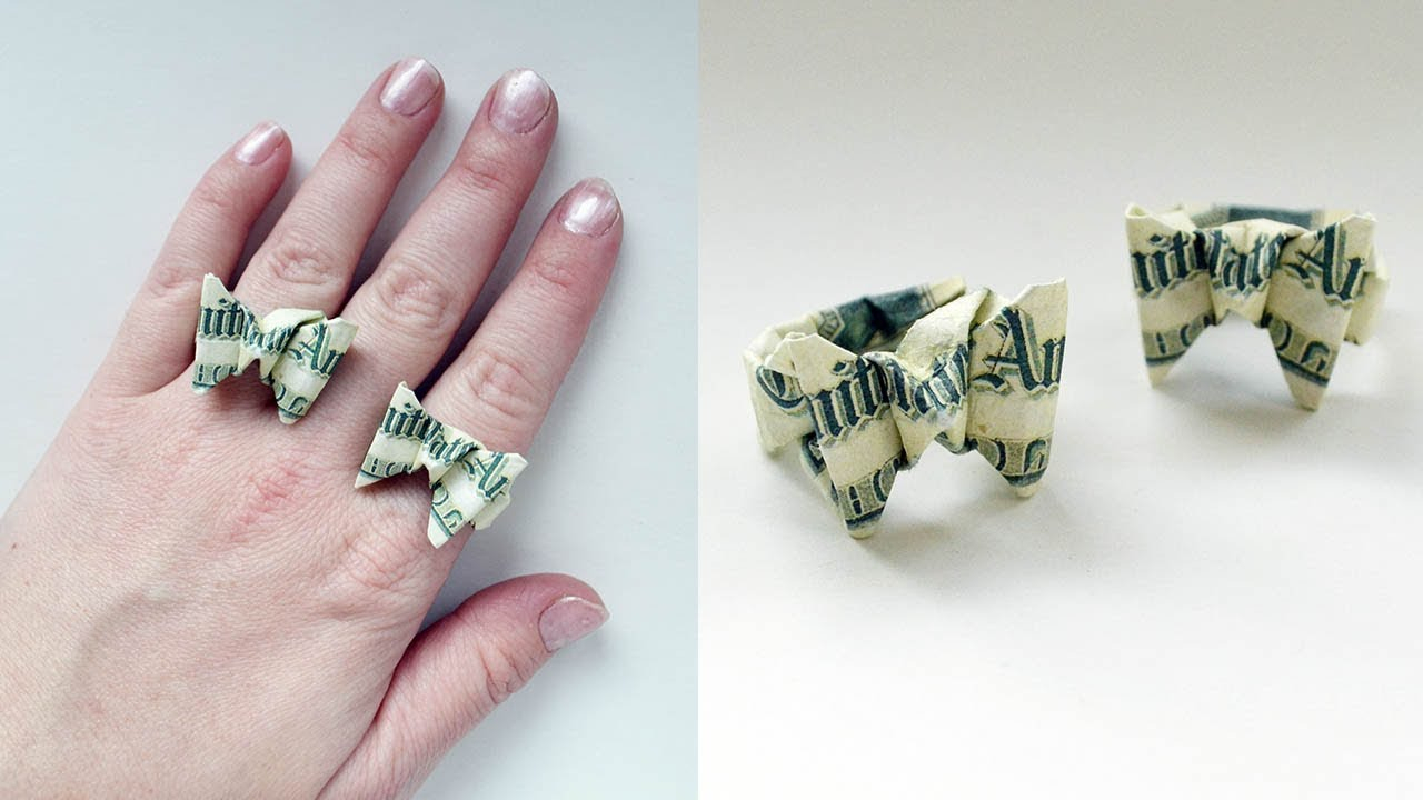 Dollar Origami Heart Ring Money Ring Butterfly Origami Dollar Jewelry Tutorial Diy Folding No Glue And Tape