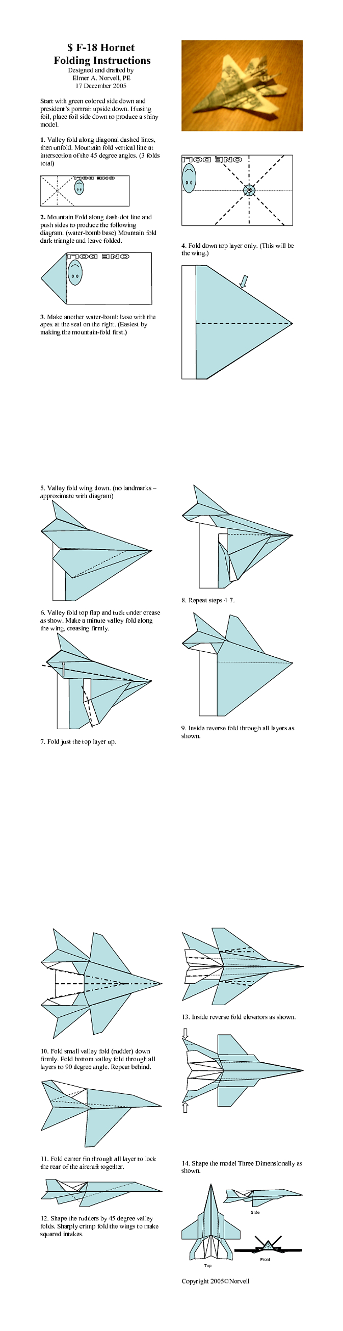 Dollar Origami Instructions Origami F 18 Instructions