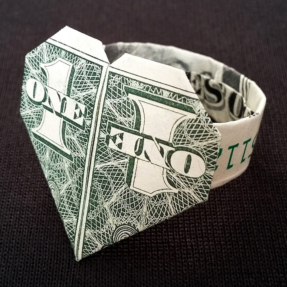 Dollar Ring Origami Origami Dollar Signet Class Ring With Heart Real 1 Money Art 3d Gift For Women