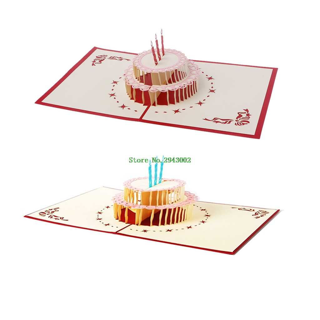 Easy Birthday Origami 3d Pop Up Origami Paper Laser Cut Greeting Cards Candle Cake Design Birthday Postcards Diy Kirigami Invitation Card