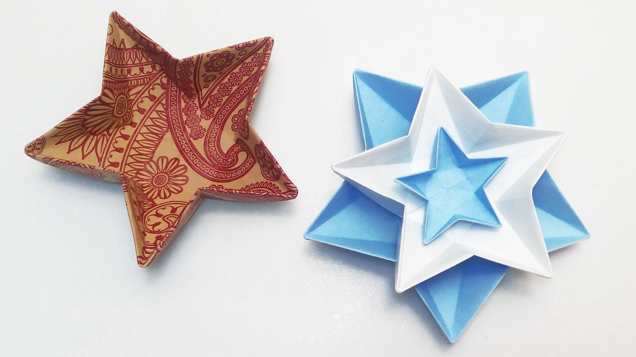 Easy Origami Star Origami Star Dish Candy Dish Paper Bowl Easy Instructions Diy