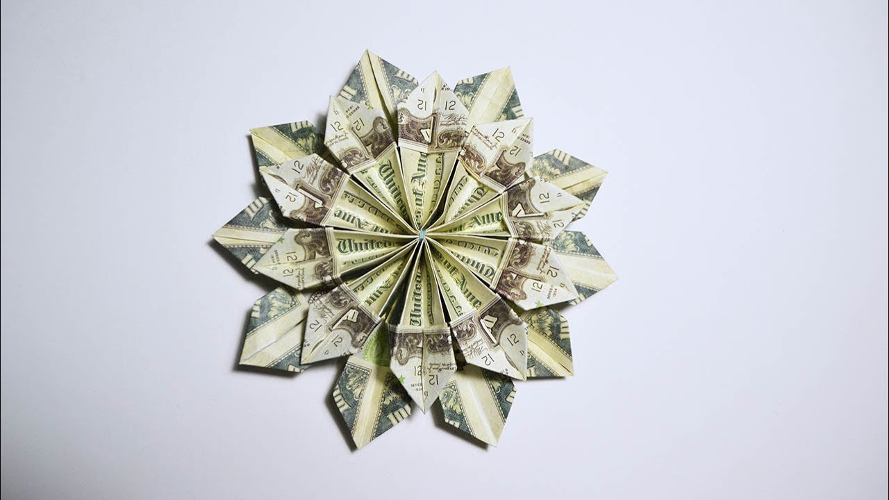 Easy Origami With Dollar Bills Easy And Fast Money Flower Origami 10 Dollar Bills Tutorial Diy Folded No Glue