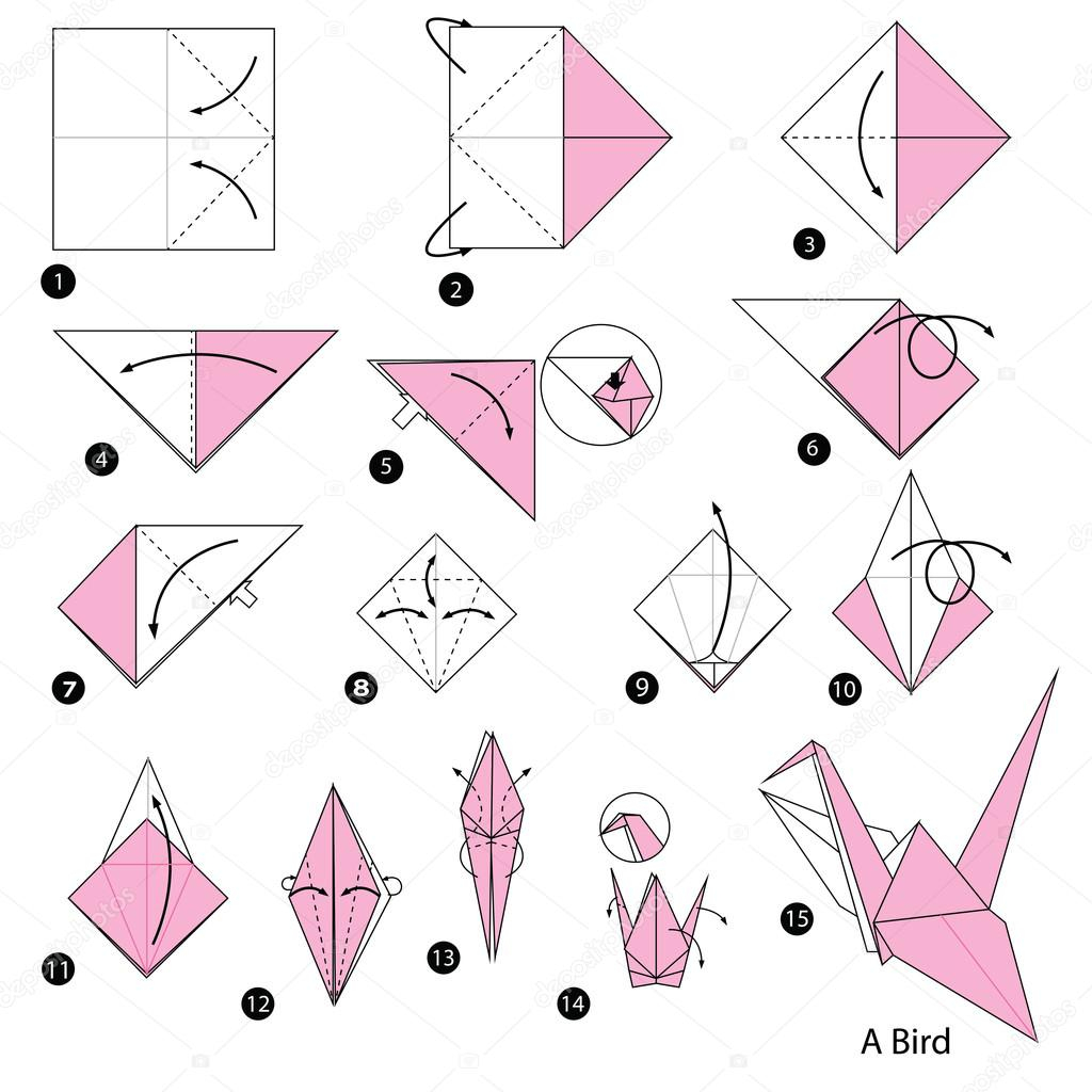 Flapping Bird Origami Instructions Step Step Instructions How To Make Origami A Bird Stock Vector