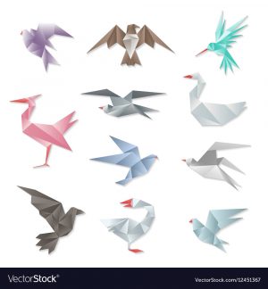 Flying Swan Origami Origami Bird Set 3d Abstract Paper Flying Birds