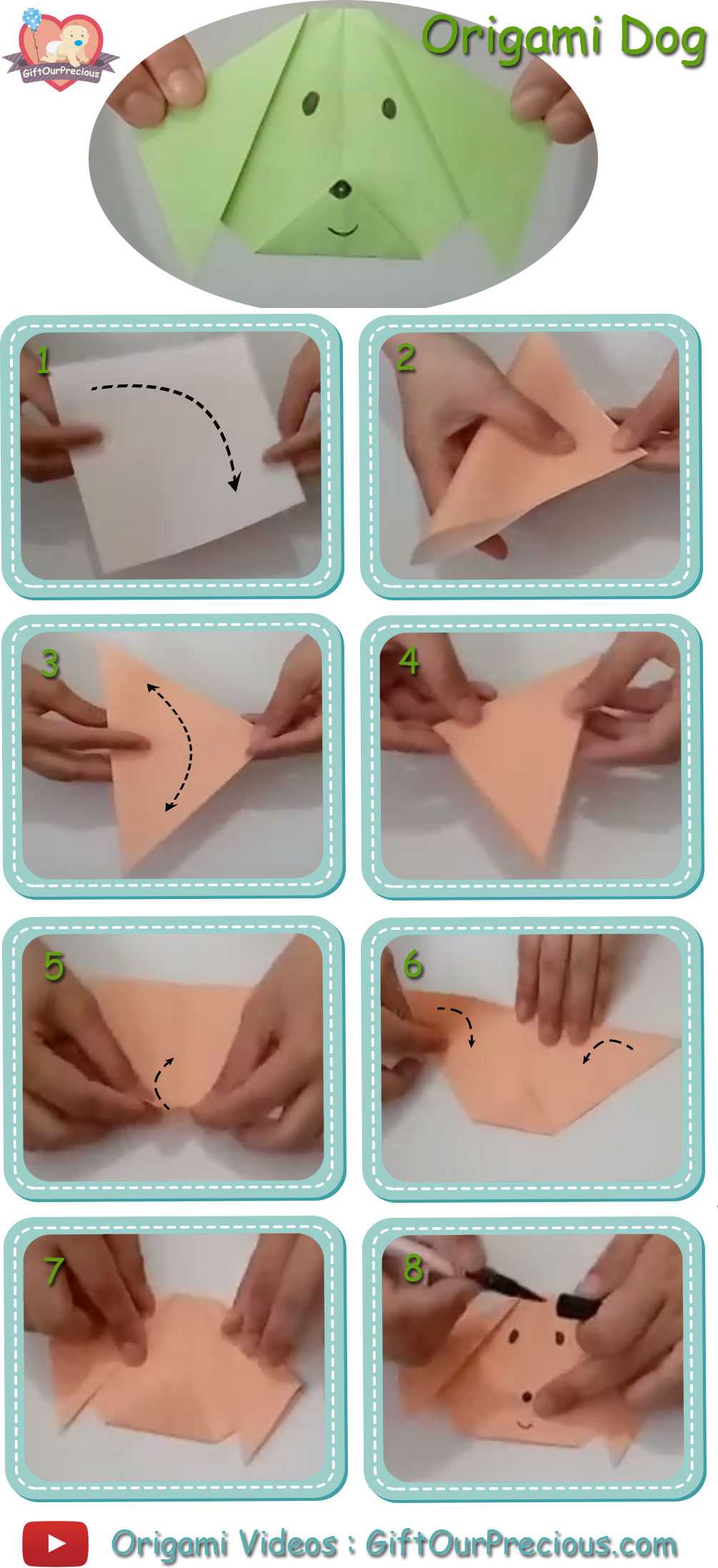 Fox Puppet Origami Easy Origami Dog Instructions For Kids Gift Our Precious