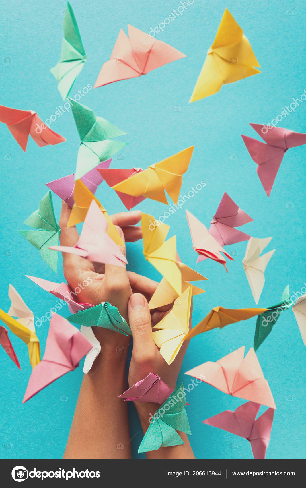 Harmony Origami Paper Mental Health Concept Colorful Paper Butterflies Flying Sitting