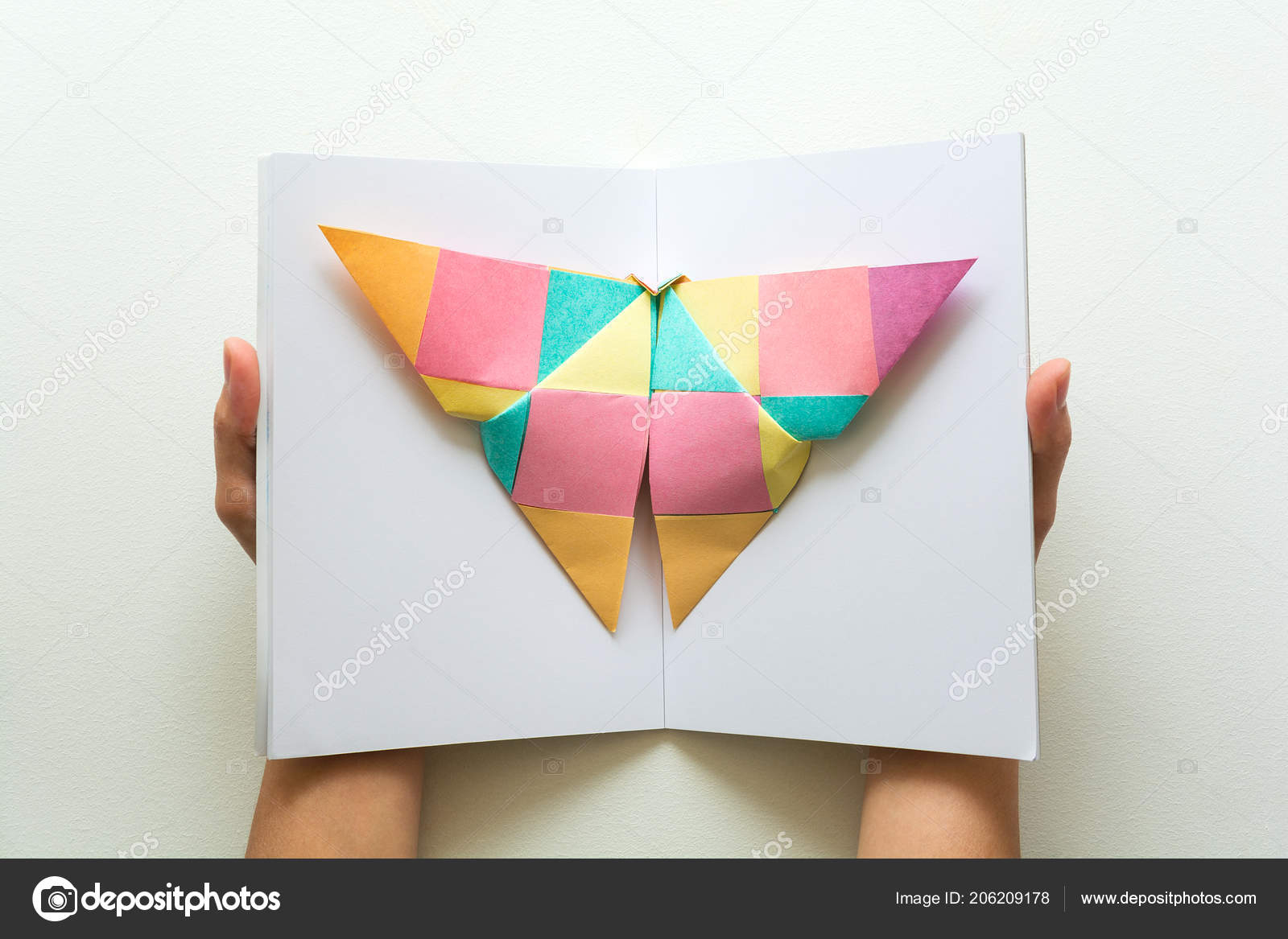 Harmony Origami Paper Mental Health Concept Colorful Paper Butterfly Sitting Book Harmony