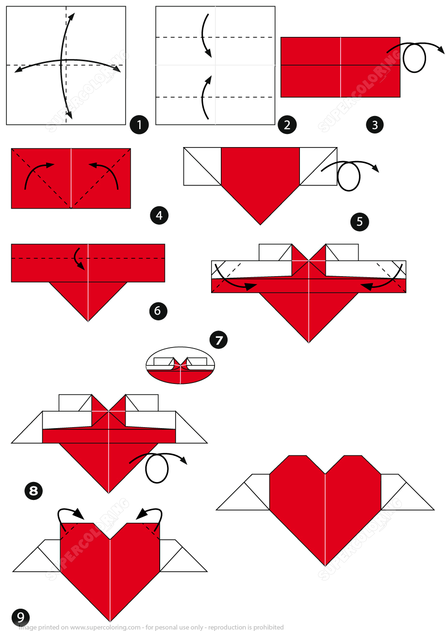How To Do A Heart Origami How To Make An Origami Heart With Wings Free Printable Papercraft