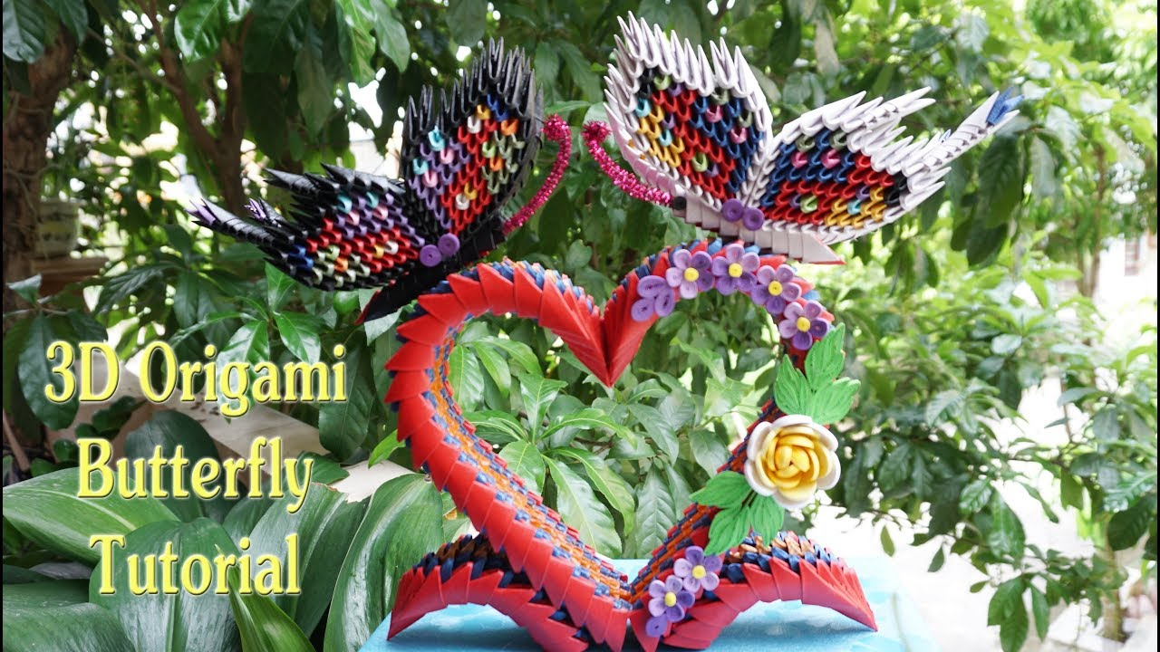 How To Make 3D Origami Butterfly 3d Origami Butterfly On Heart Stand Tutorial Diy Paper Butterfly On Heart Stand Home Decoration