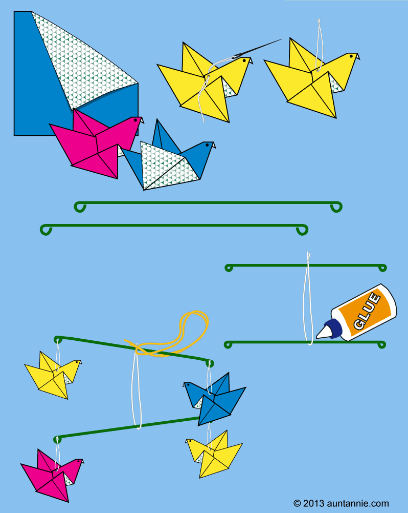How To Make A Bird With Origami How To Make A Floral Wire Mobile With Origami Birds Friday Fun