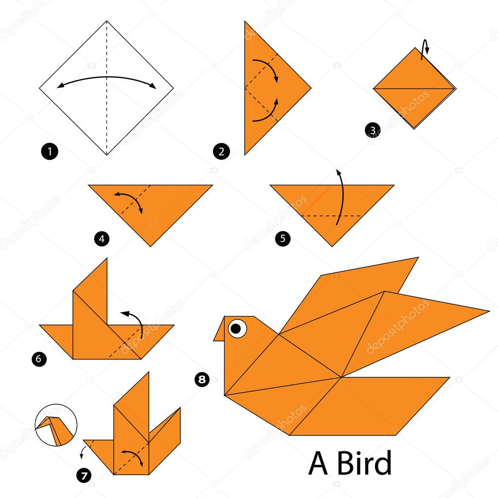 How To Make A Bird With Origami Step Step Instructions How To Make Origami A Bird Stock Vector