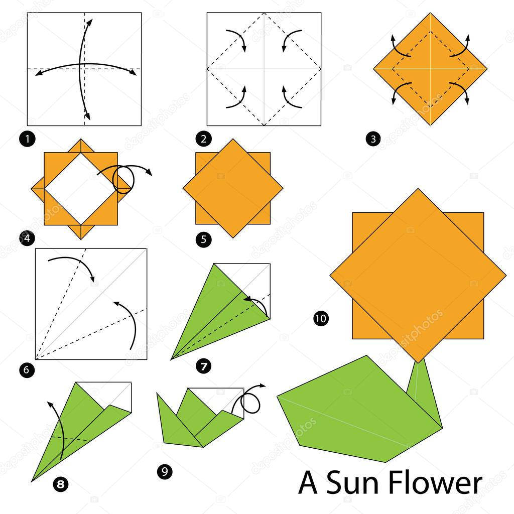 How To Make A Flower Origami Step By Step Step Step Instructions How To Make Origami A Sun Flower Stock