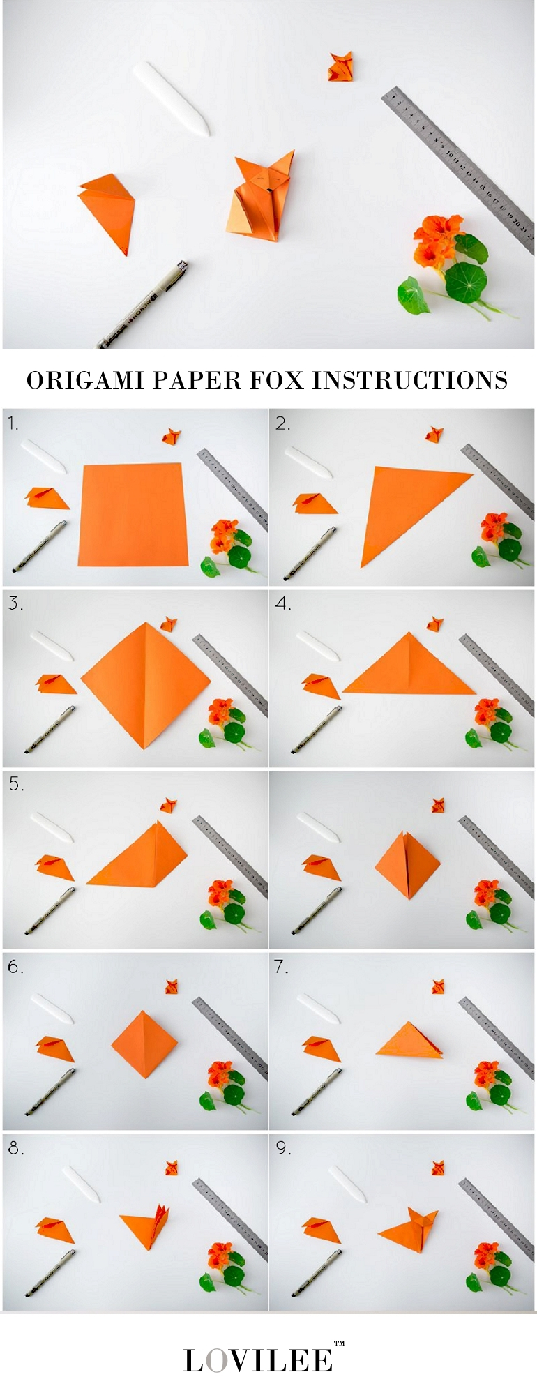 How To Make A Fox Origami Origami Paper Fox Folding Instructions Lovilee Blog