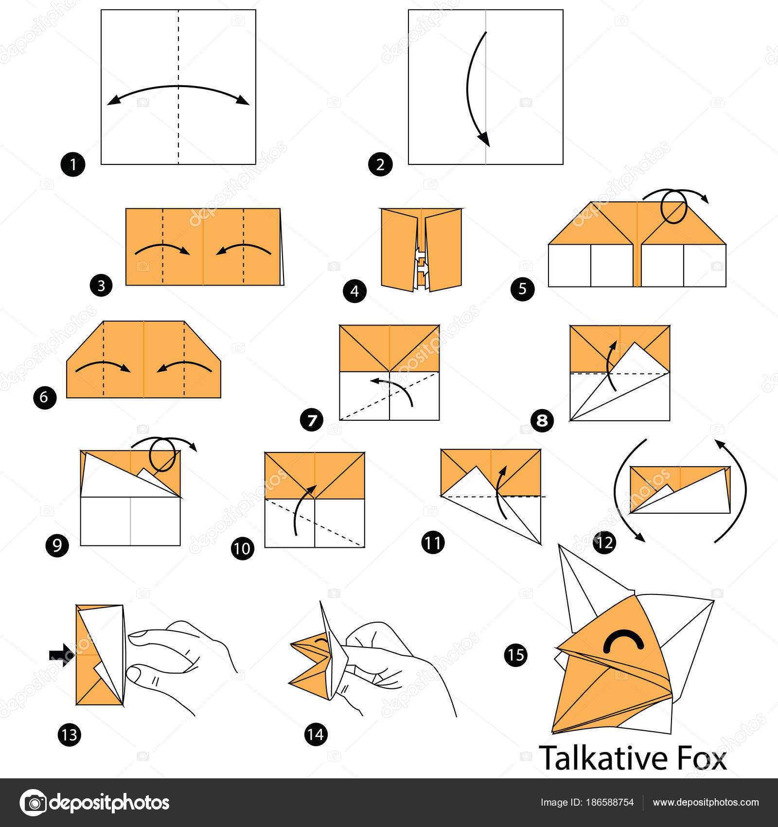 How To Make A Fox Origami Step Step Instructions How Make Origami Talkative Fox Stock Vector