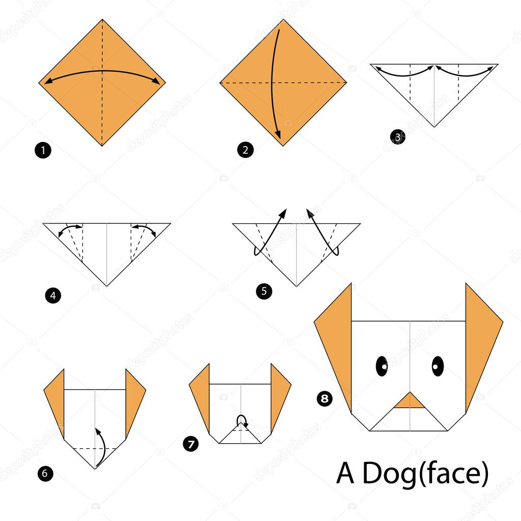 How To Make A Origami Dog Face Step Step Instructions How To Make Origami A Dog Stock Vector