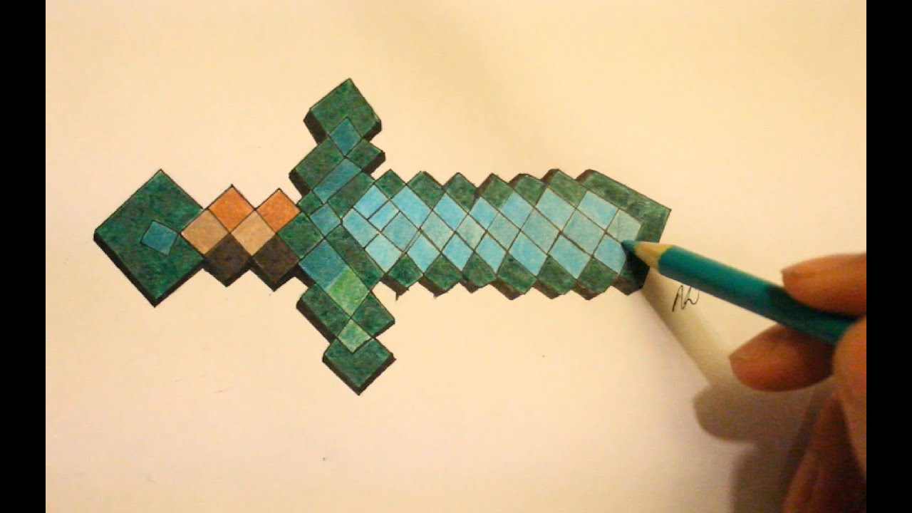 How To Make A Origami Minecraft Sword How To Draw A Minecraft Diamond Sword Step Stepminecraft Drawingminecraft Art Tutorial