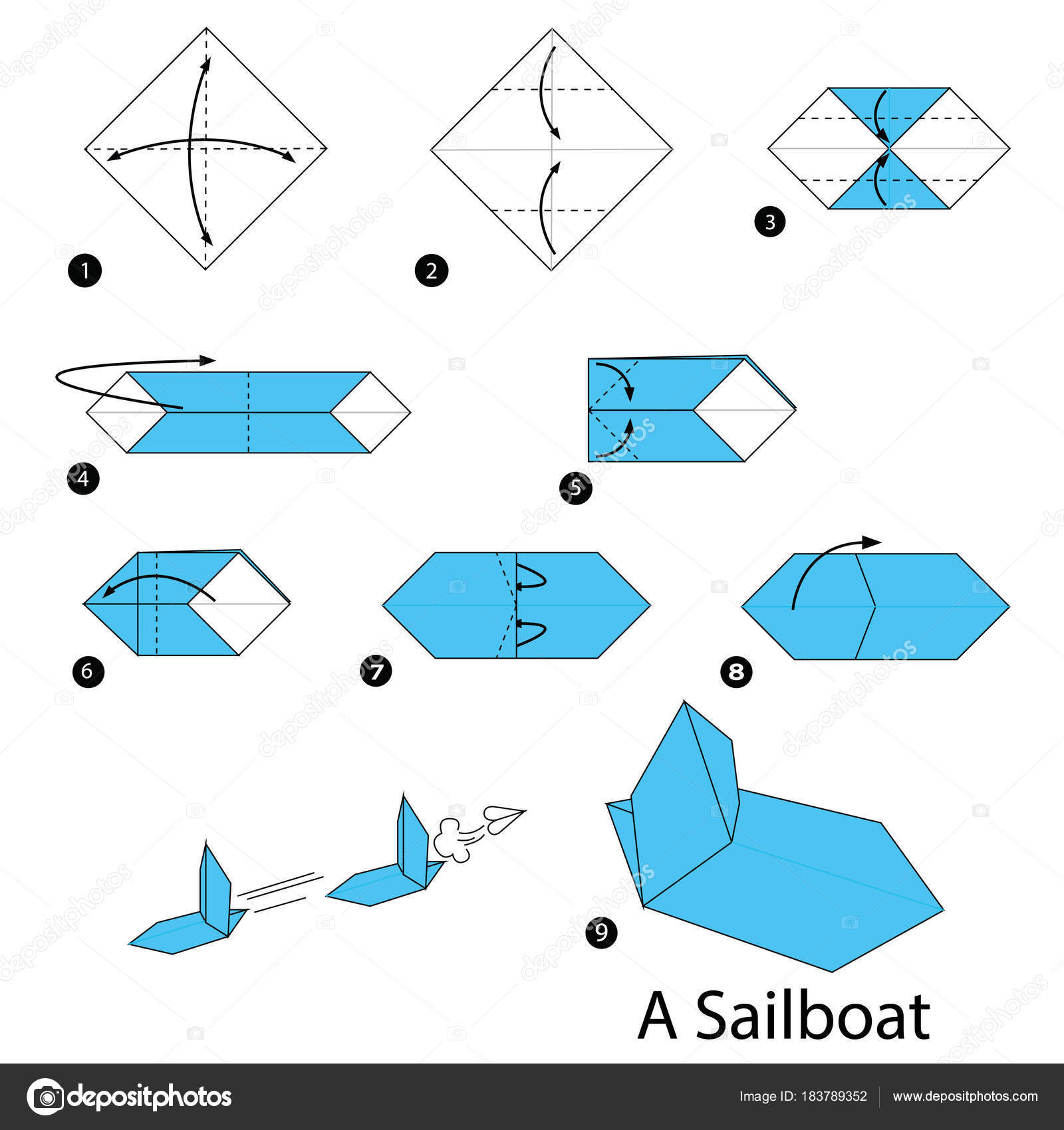 How To Make A Origami Sailboat Step Step Instructions How Make Origami Sailboat Stock Vector