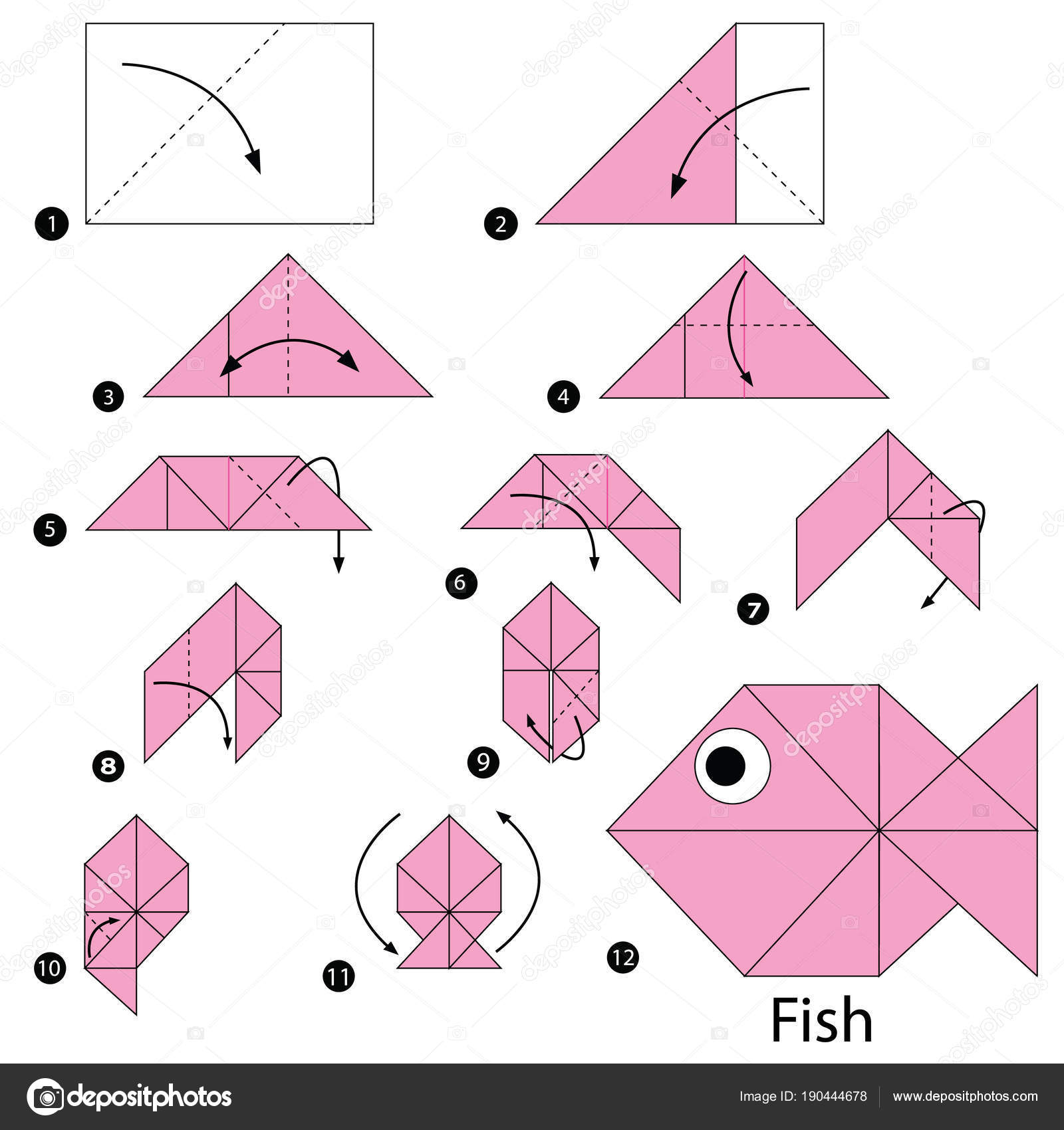 How To Make An Origami Fish Step Step Instructions How Make Origami Fish Stock Vector