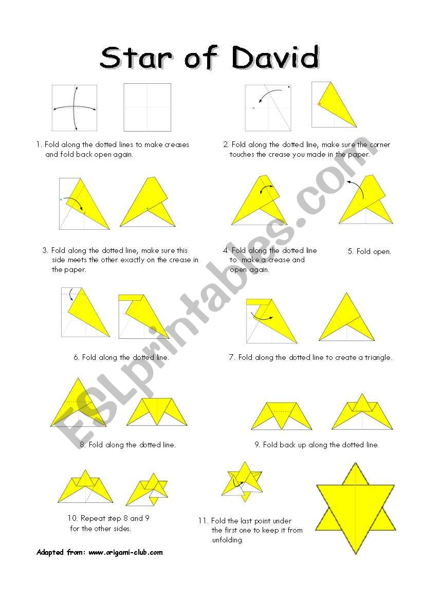 How To Make An Origami Star Of David Star Of David Reading And Origami Esl Worksheet Mariong