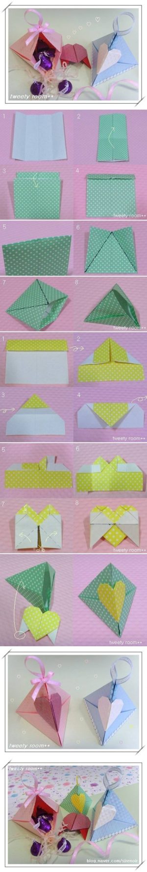 How To Make Small Origami Hearts Diy Origami Triangle Heart Lock Gift Box