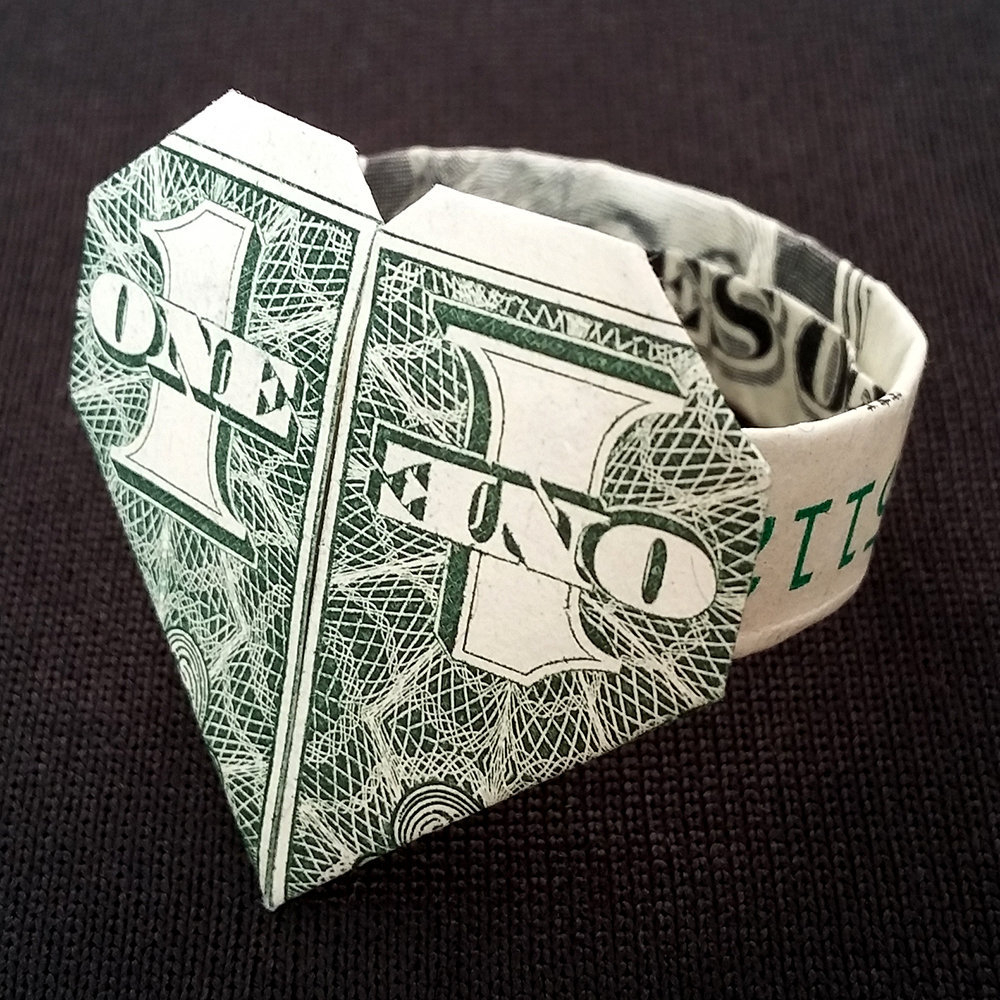 Money Bracelet Origami Dollar Bill Origami Ring With Heart Handmade Money Art Little Valentine Day Gift Birthday Gift For Her Love Ring Mini Jewelry Small Heart
