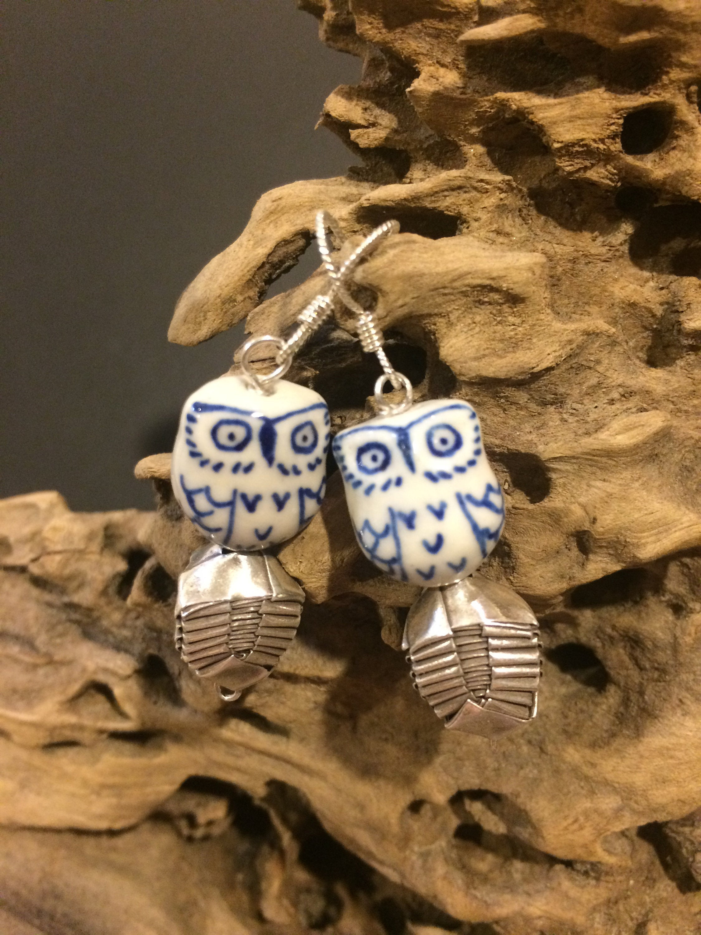 Origami Beads How To Make Karen Hill Tribe Origami Bead Ceramic Owl Earrings Blue Owls Wise Earrings