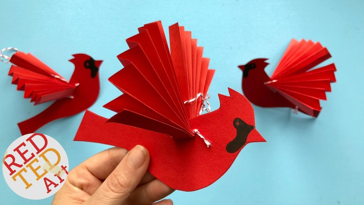 Origami Bird Decorations Paper Fan Bird Decoration Paper Cardinal Ornament Diy Diy Paper Christmas Ornaments