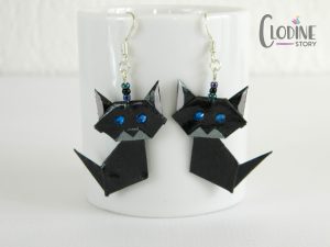 Origami Black Cat Black Cat With Dark Bleu Eyes Origami Earrings Origami Cat Earrings Black Cat Earrings Origami Jewelry Cat Earrings Cat Jewlery Black