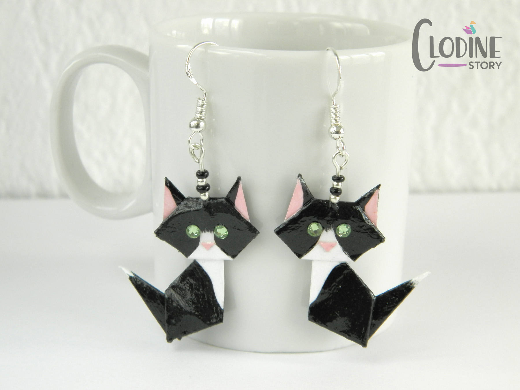 Origami Black Cat Black White Origami Cat Earrings Cat Jewelry Origami Earrings Handmade Kawaii Kitty Cute Cats Papercrafted For Her Unique Gift