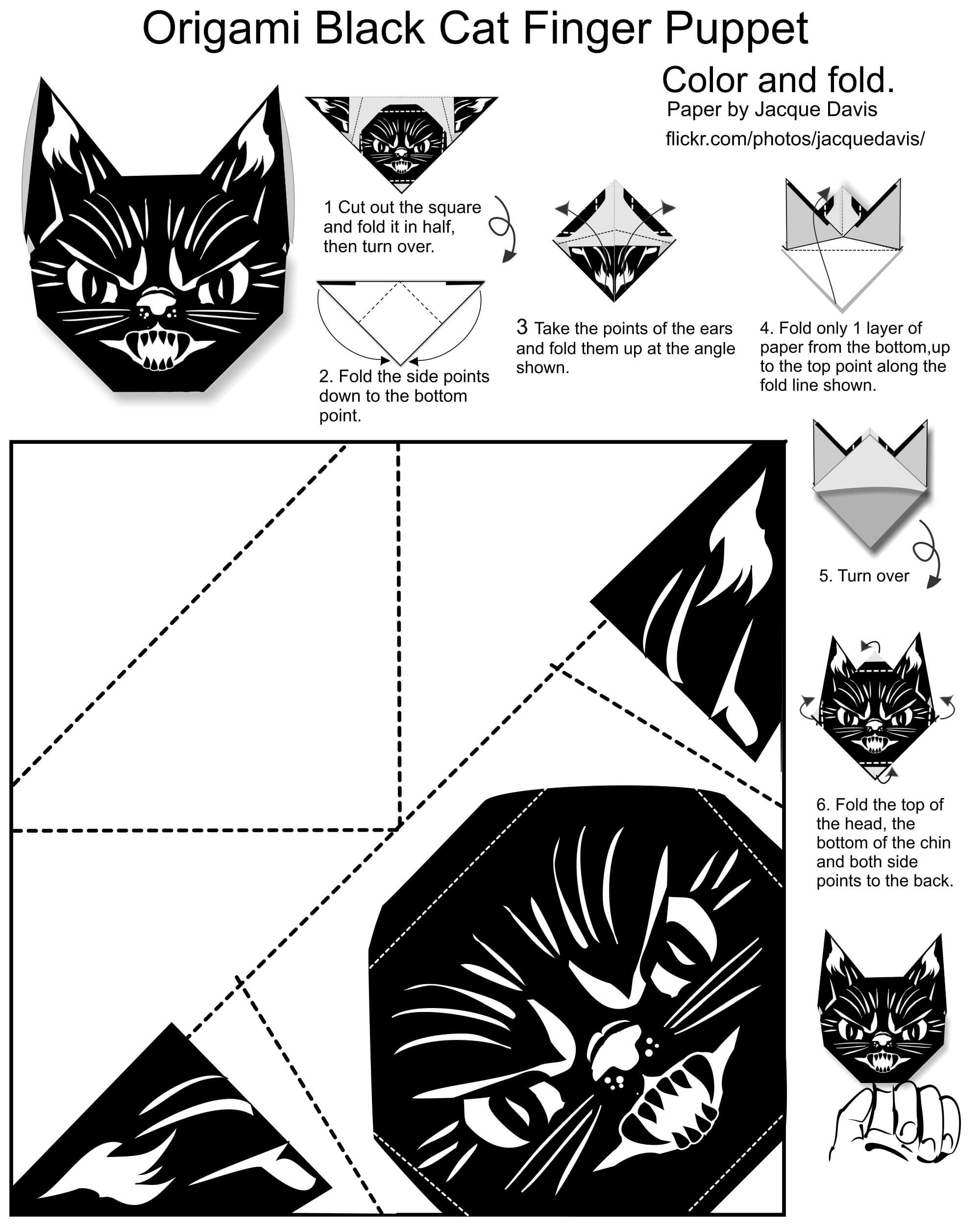 Origami Black Cat Halloween Black Cat Finger Puppet Free Printable Papercraft Templates