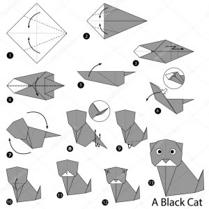 Origami Black Cat Step Step Instructions How To Make Origami A Black Cat Stock