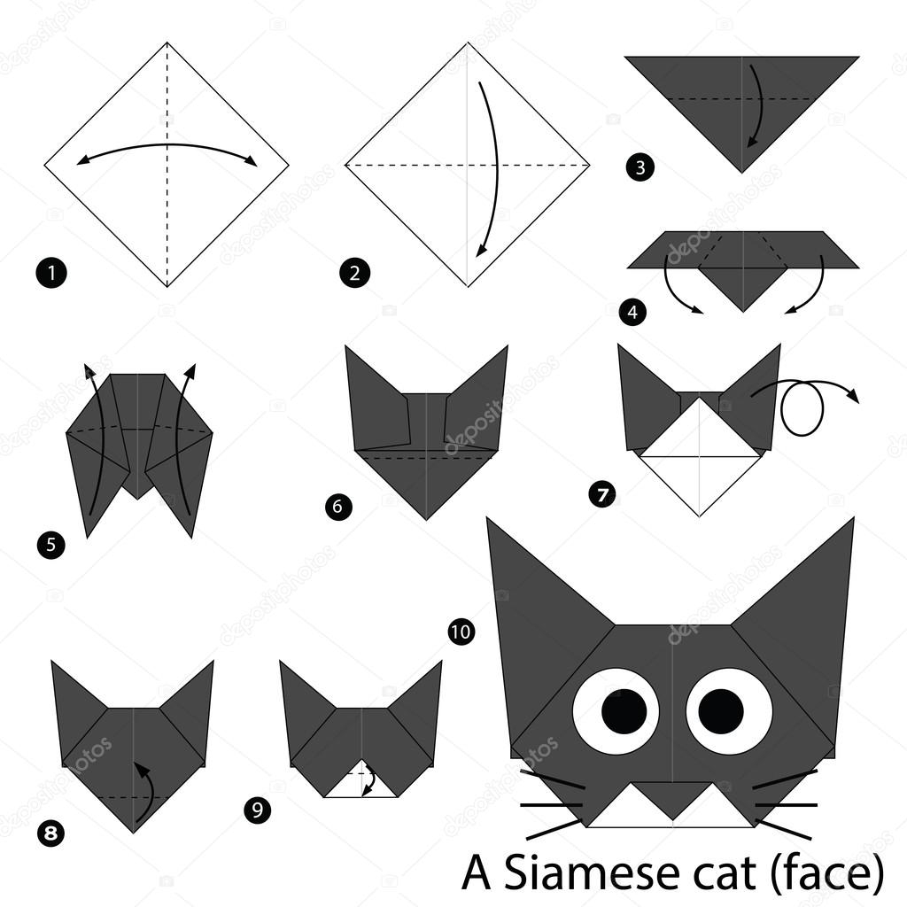 Origami Black Cat Step Step Instructions How To Make Origami A Cat Stock Vector